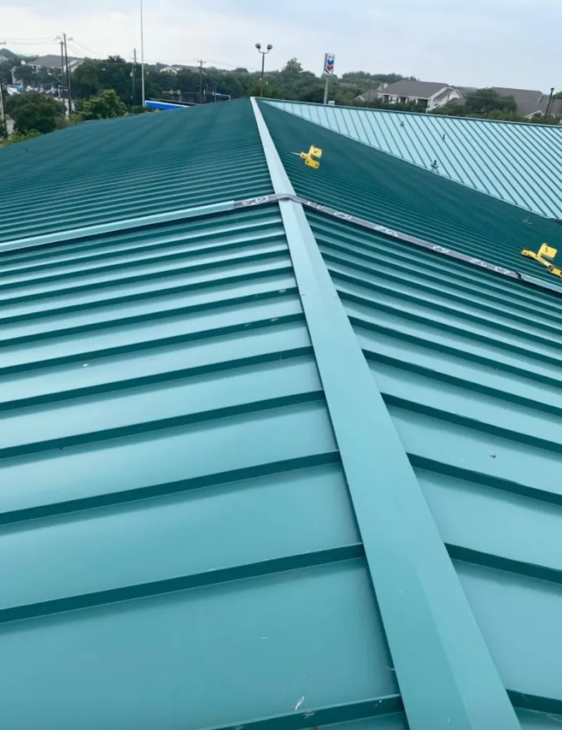 Green commercial metal roof ridge and valley for Metal Roof Repair in Ione